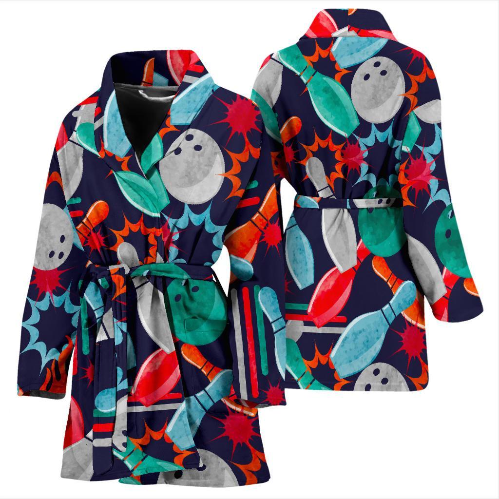 Bowling Stike Pattern Print Women Long Robe-grizzshop