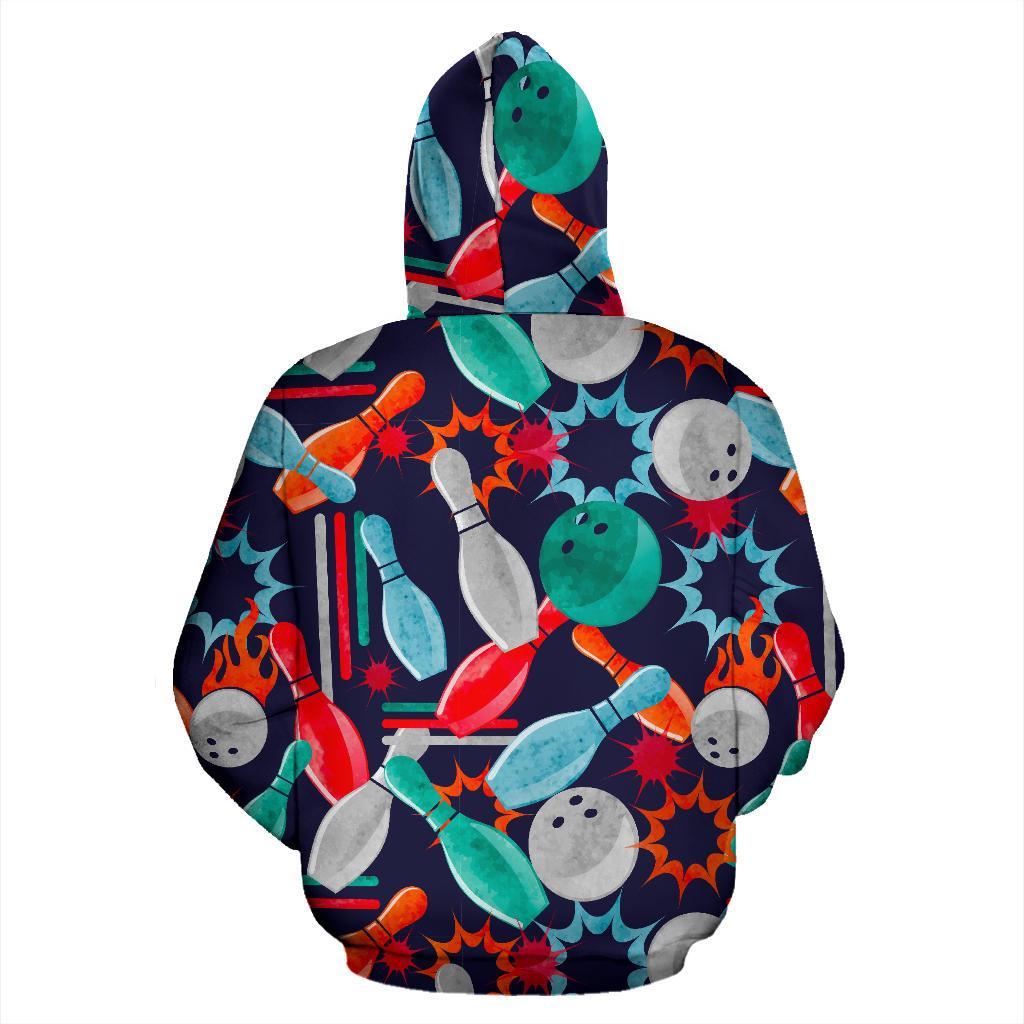 Bowling Stike Pattern Print Women Men Pullover Hoodie-grizzshop