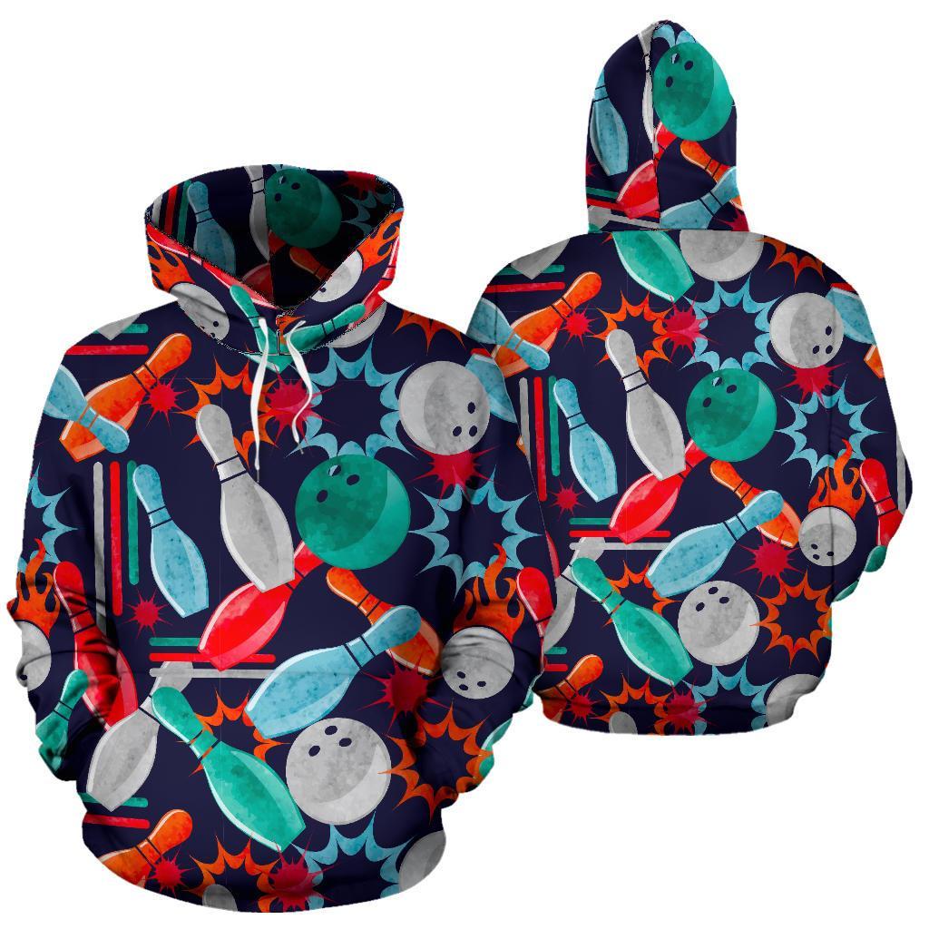 Bowling Stike Pattern Print Women Men Pullover Hoodie-grizzshop