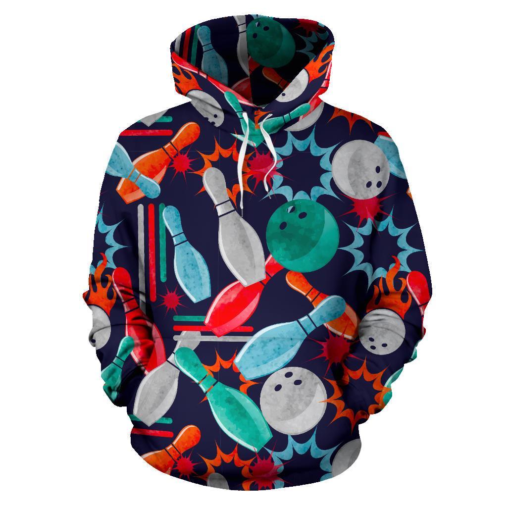 Bowling Stike Pattern Print Women Men Pullover Hoodie-grizzshop