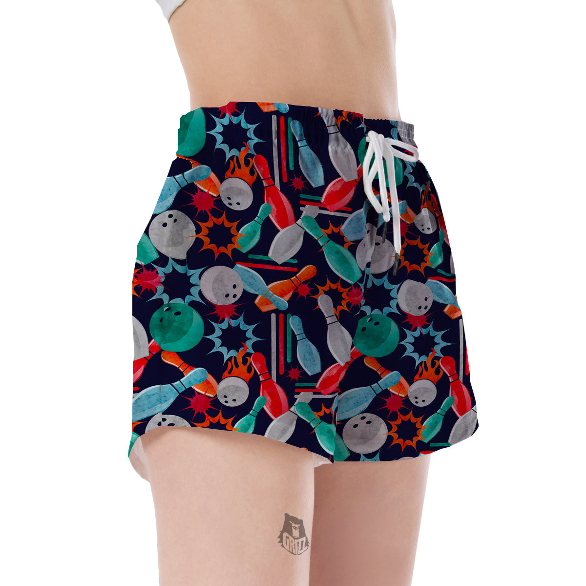 Bowling Stike Pattern Print Women's Shorts-grizzshop