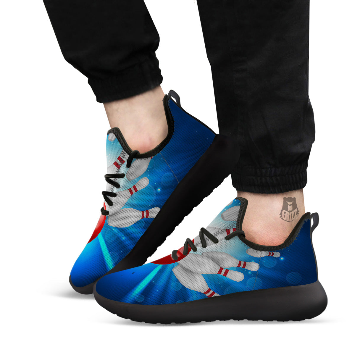 Bowling Strike Print Black Athletic Shoes-grizzshop