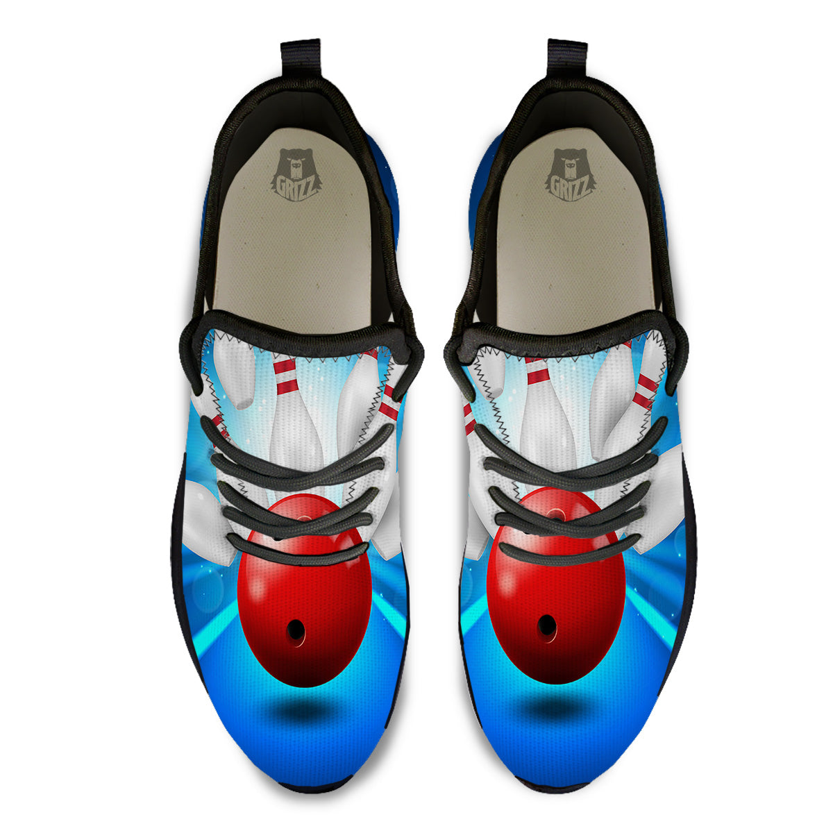 Bowling Strike Print Black Athletic Shoes-grizzshop