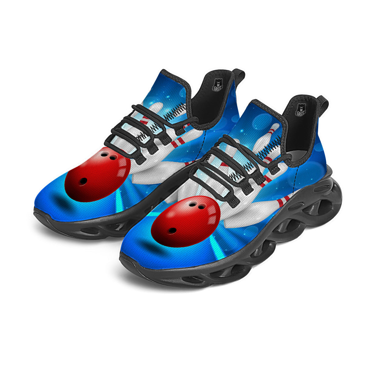 Bowling Strike Print Black Running Shoes-grizzshop