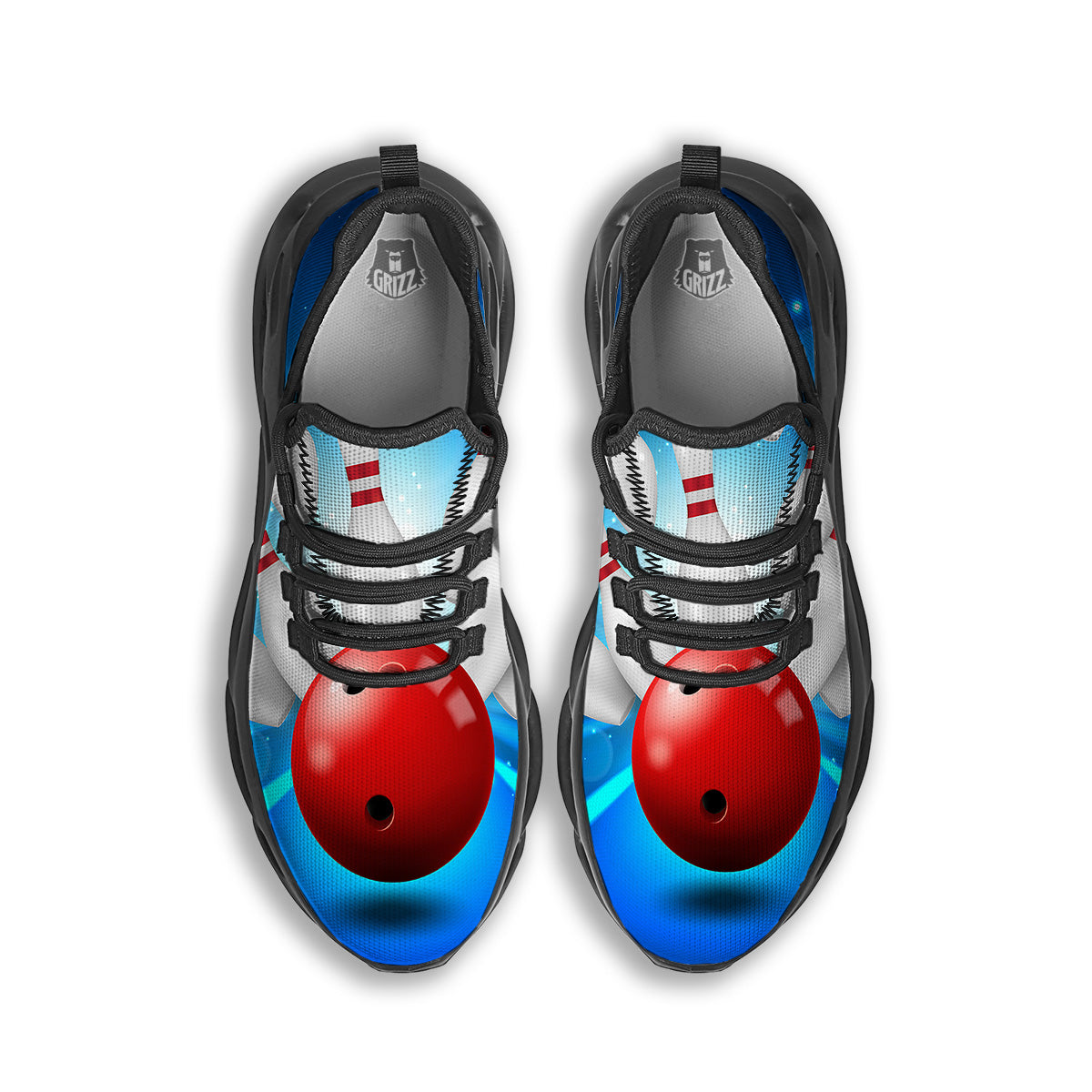 Bowling Strike Print Black Running Shoes-grizzshop