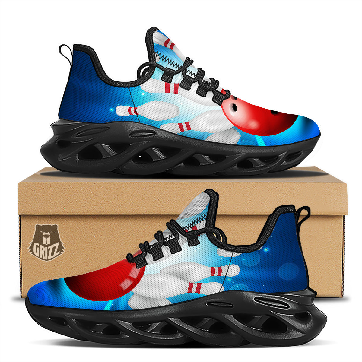 Bowling Strike Print Black Running Shoes-grizzshop