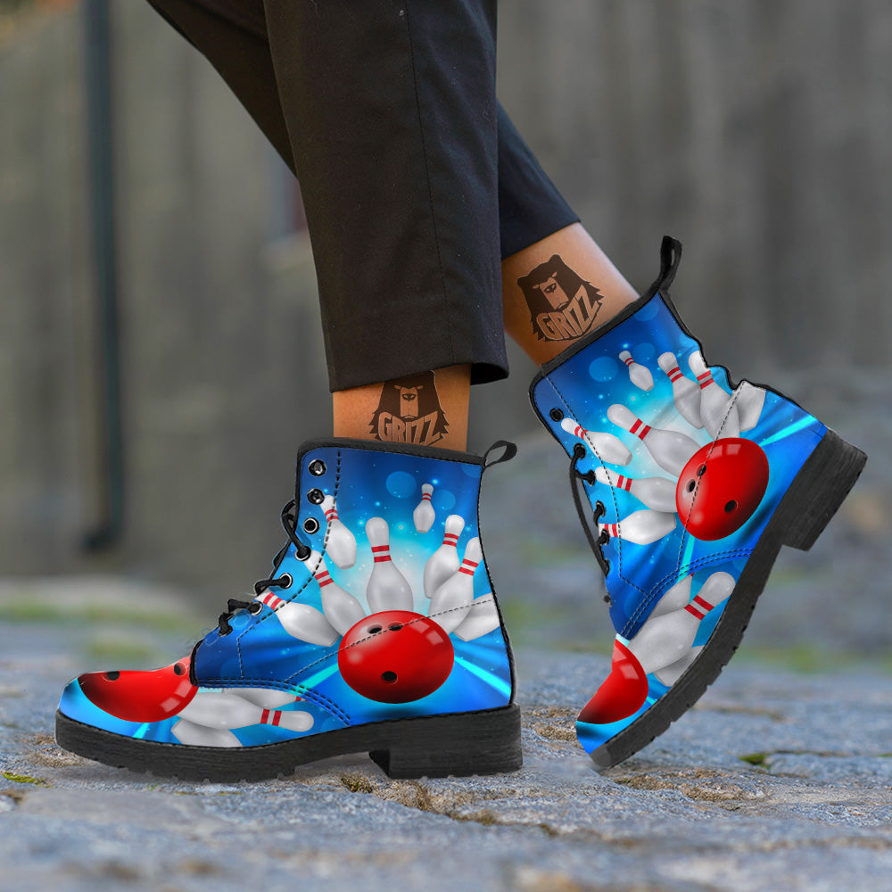 Bowling Strike Print Leather Boots-grizzshop