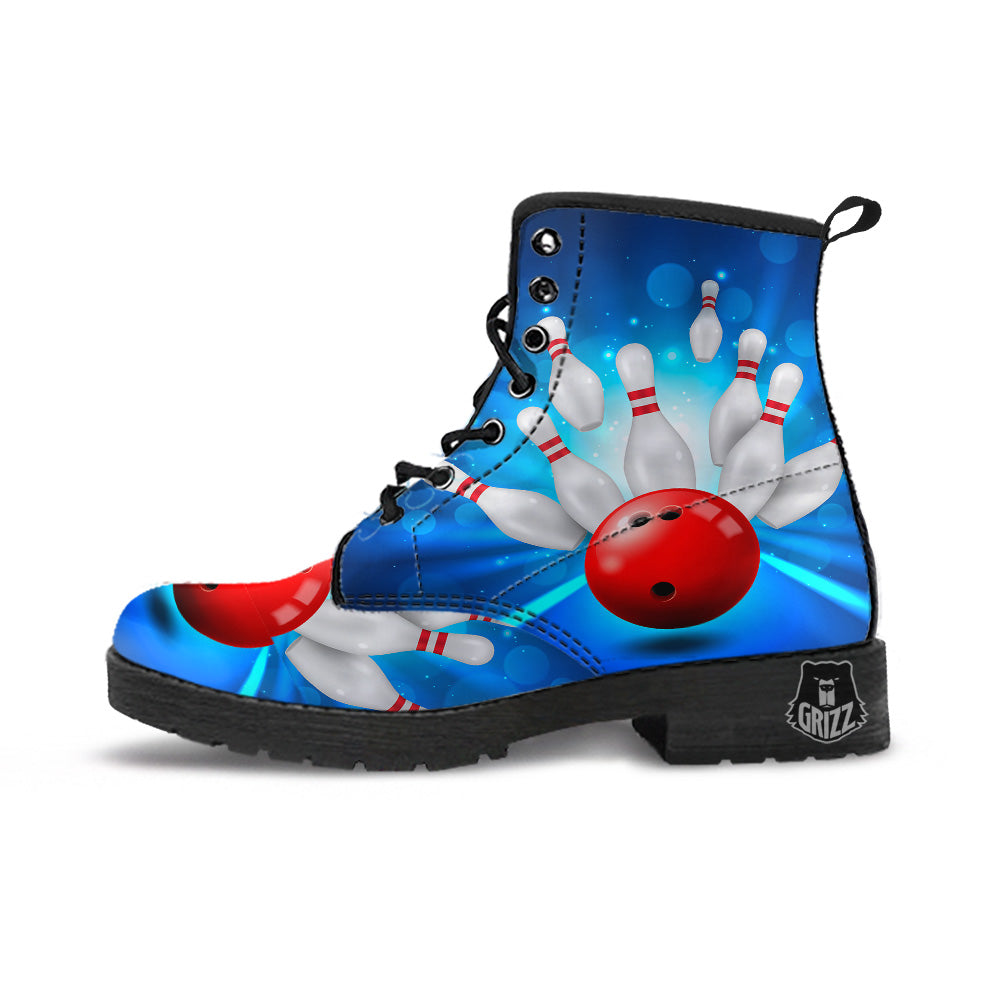 Bowling Strike Print Leather Boots-grizzshop