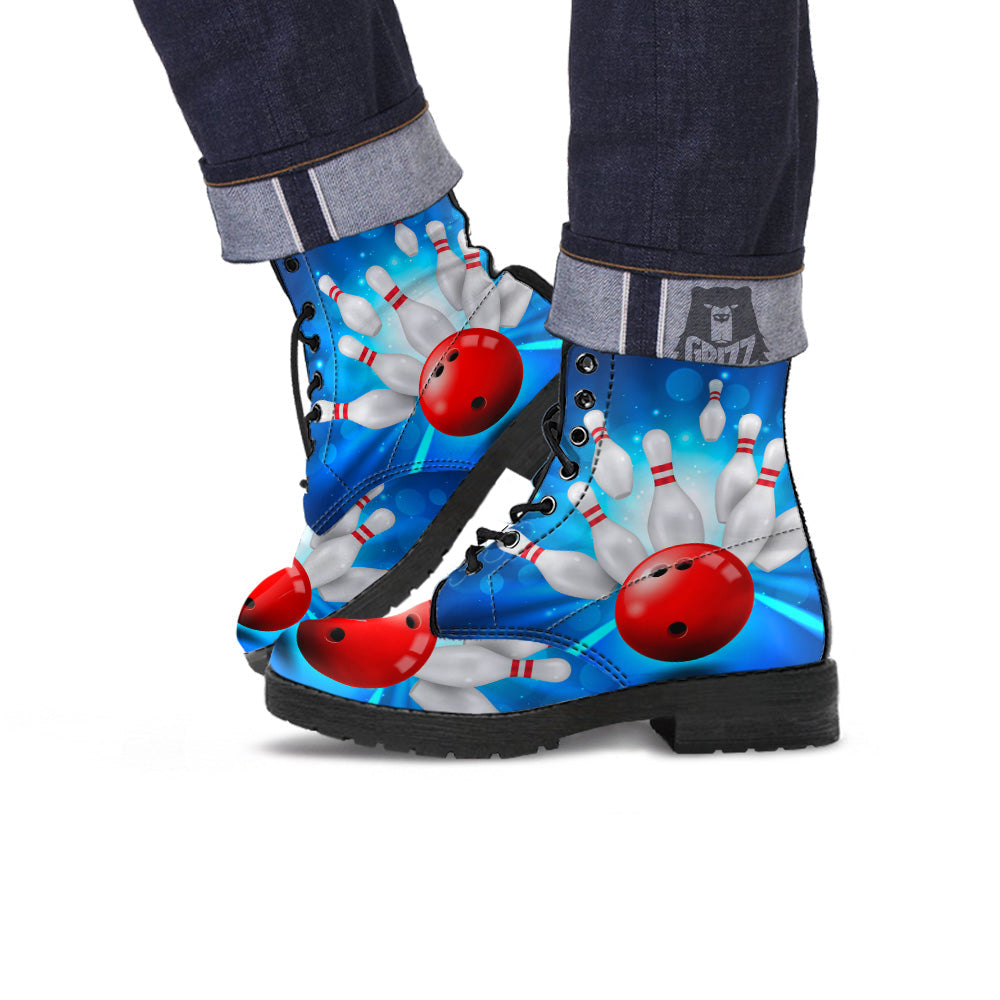 Bowling Strike Print Leather Boots-grizzshop