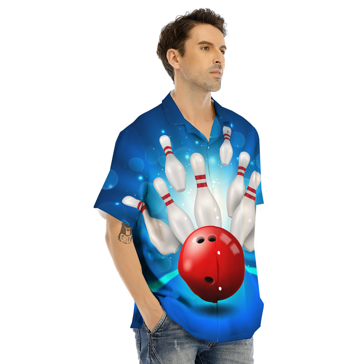 Bowling Strike Print Men's Hawaiian Shirt-grizzshop