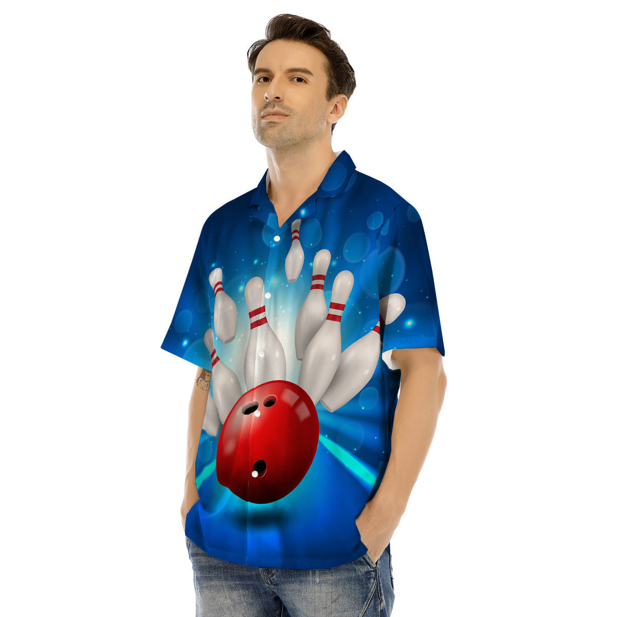 Bowling Strike Print Men's Hawaiian Shirt-grizzshop
