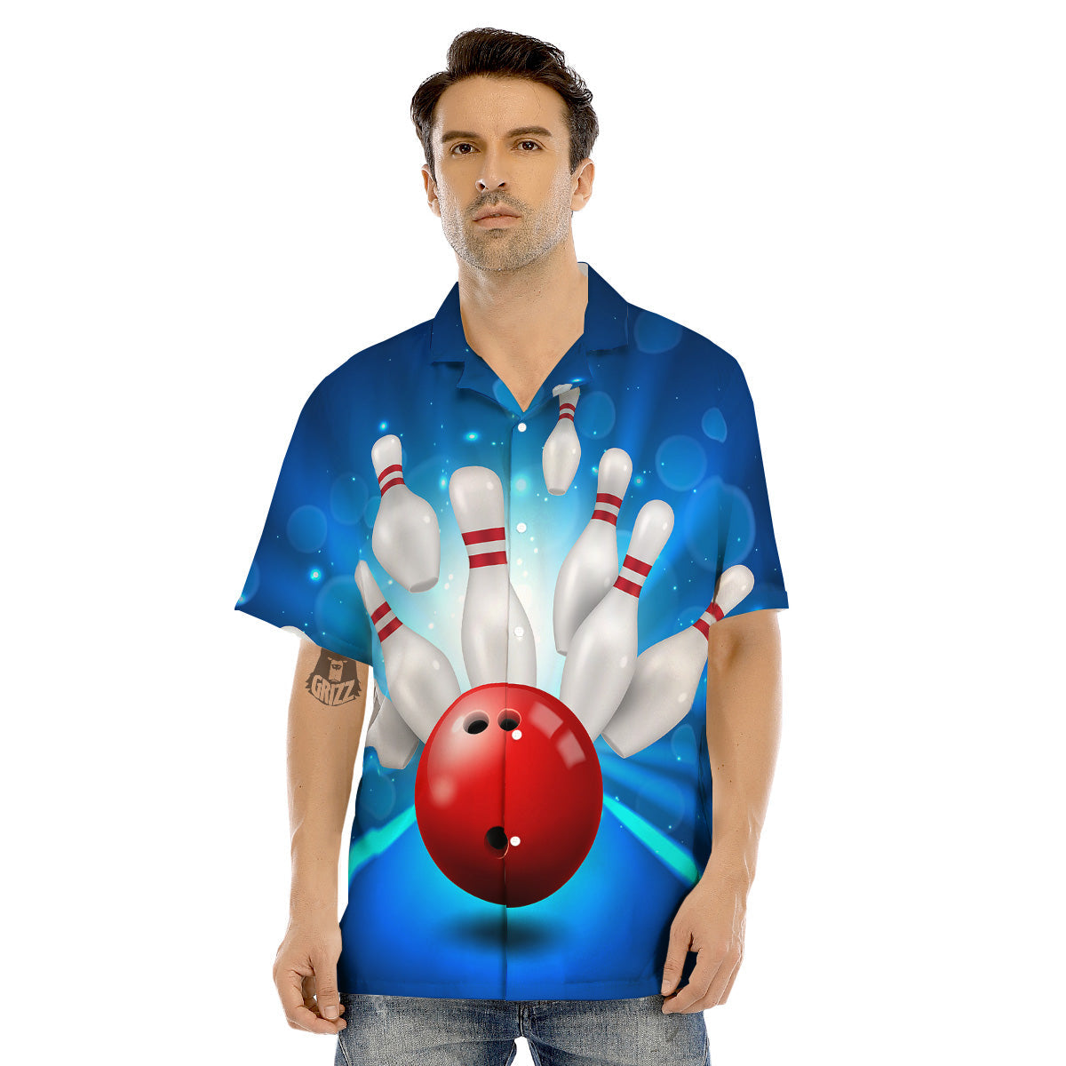 Bowling Strike Print Men's Hawaiian Shirt-grizzshop