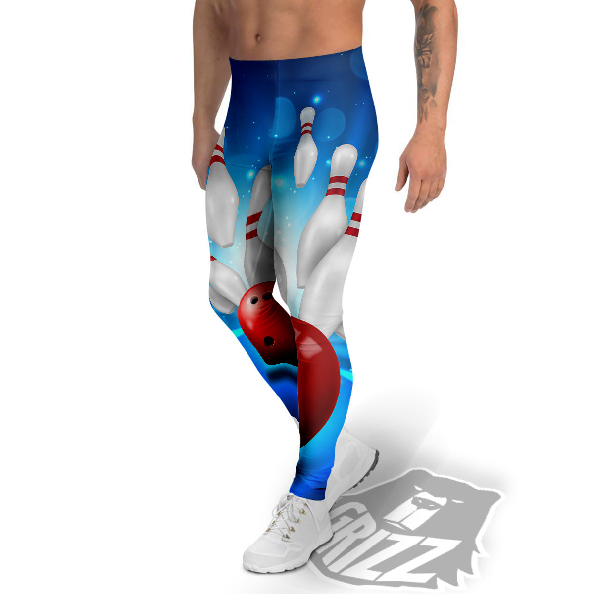 Bowling Strike Print Men's Leggings-grizzshop