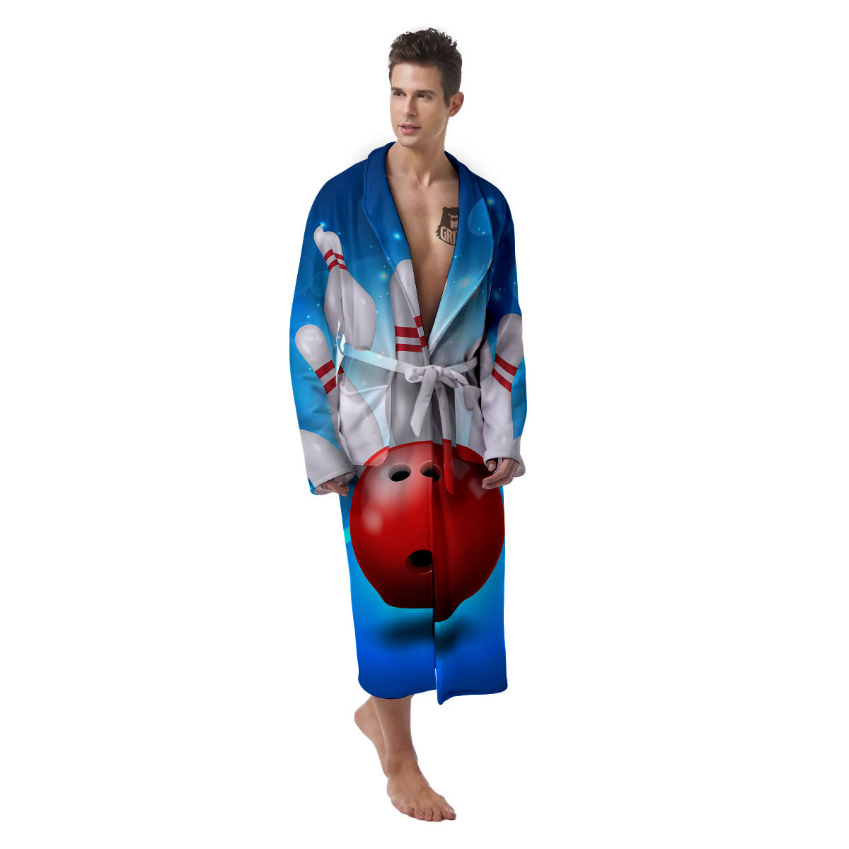 Bowling Strike Print Men's Robe-grizzshop