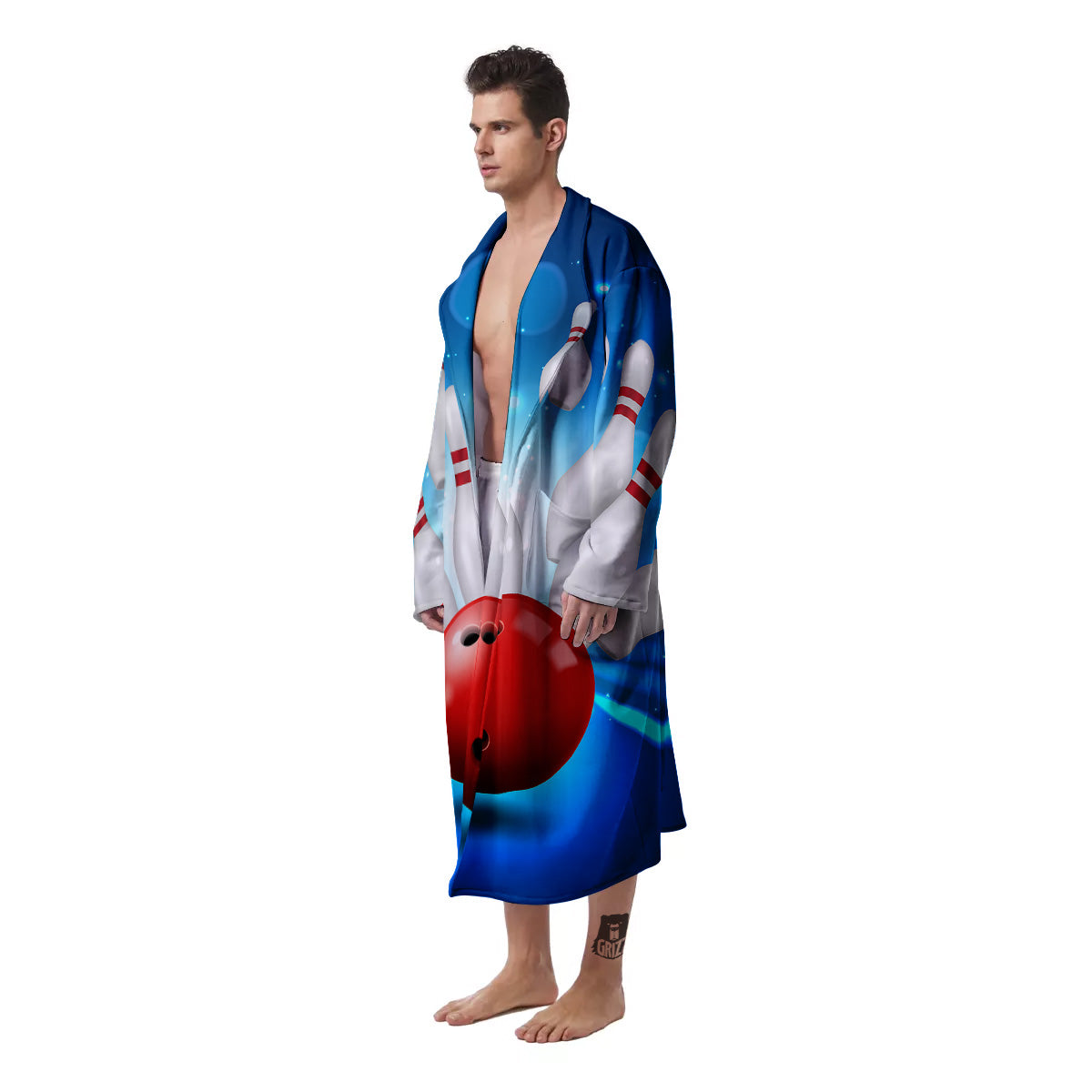 Bowling Strike Print Men's Robe-grizzshop