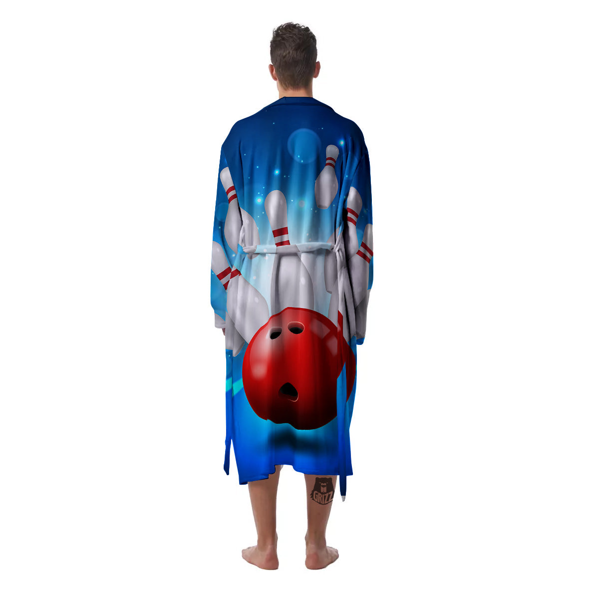Bowling Strike Print Men's Robe-grizzshop