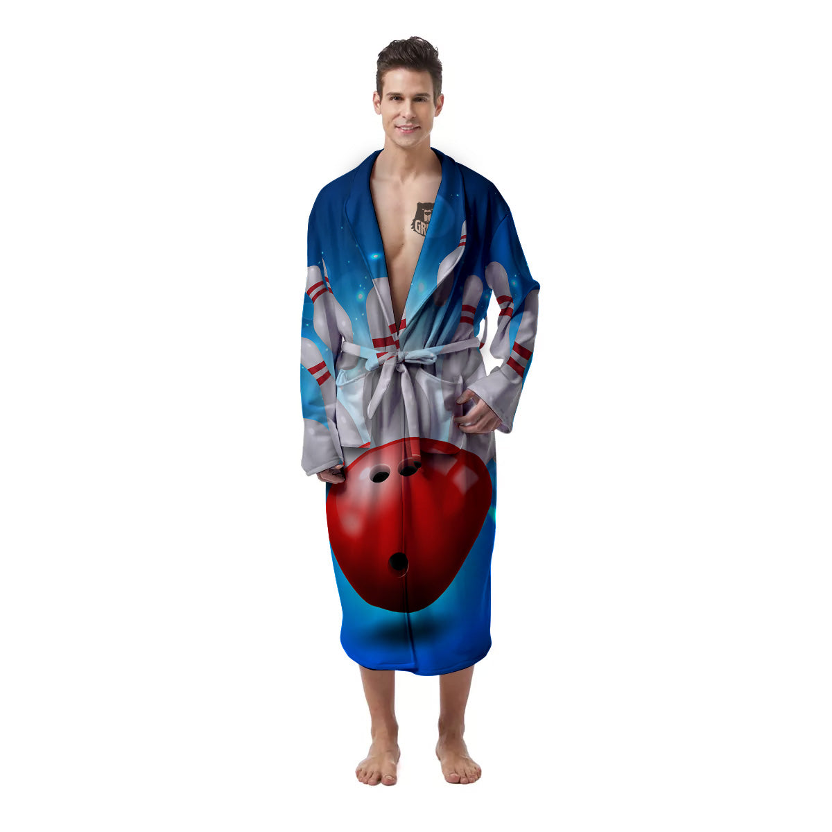 Bowling Strike Print Men's Robe-grizzshop