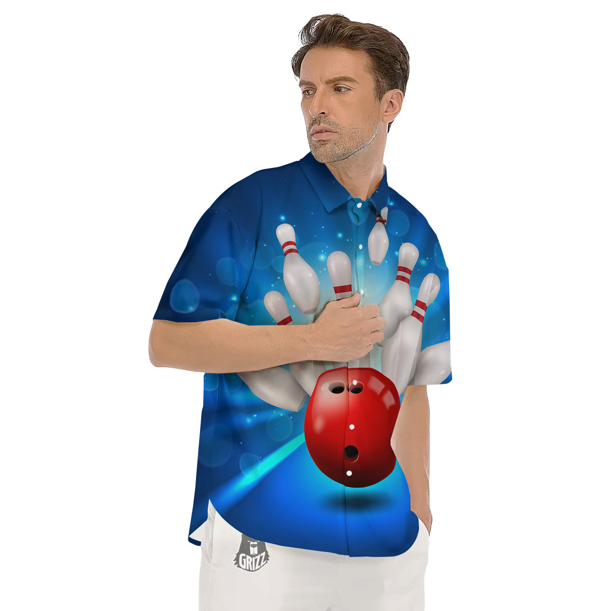 Bowling Strike Print Men's Short Sleeve Shirts-grizzshop