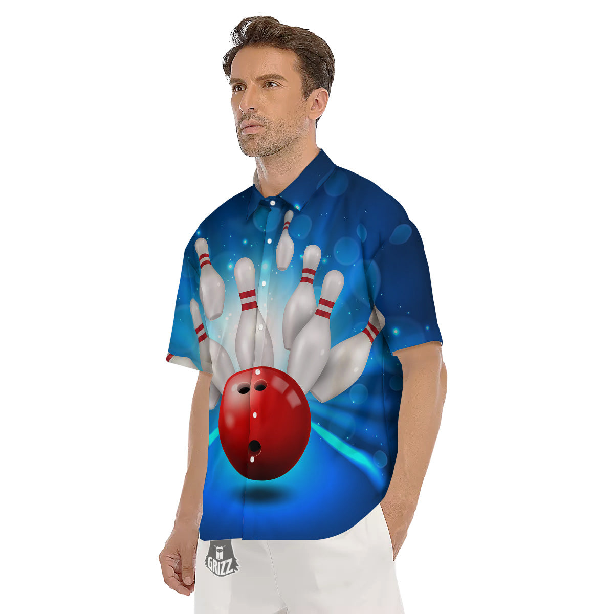 Bowling Strike Print Men's Short Sleeve Shirts-grizzshop