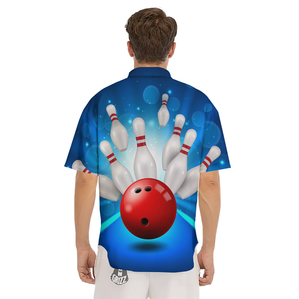 Bowling Strike Print Men's Short Sleeve Shirts-grizzshop