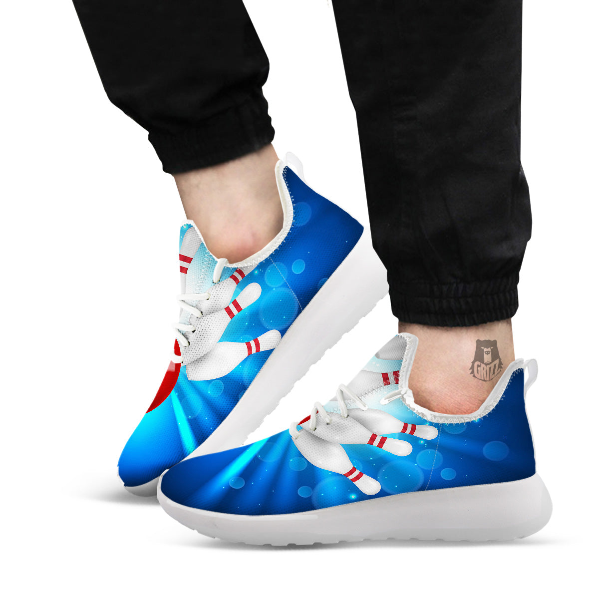 Bowling Strike Print White Athletic Shoes-grizzshop