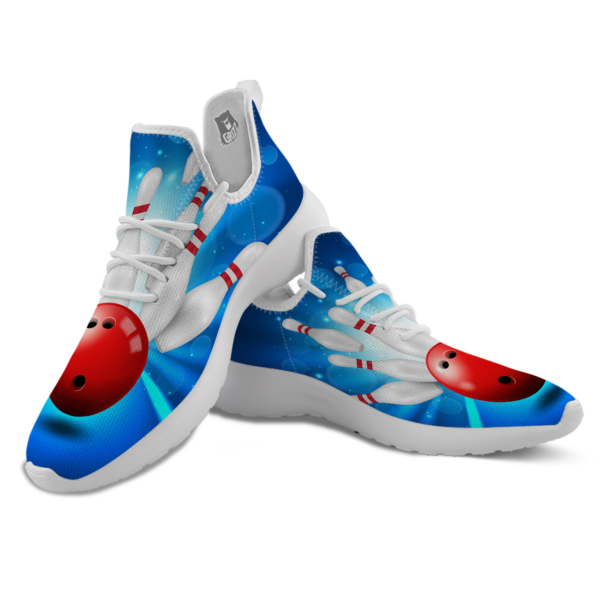 Bowling Strike Print White Athletic Shoes-grizzshop