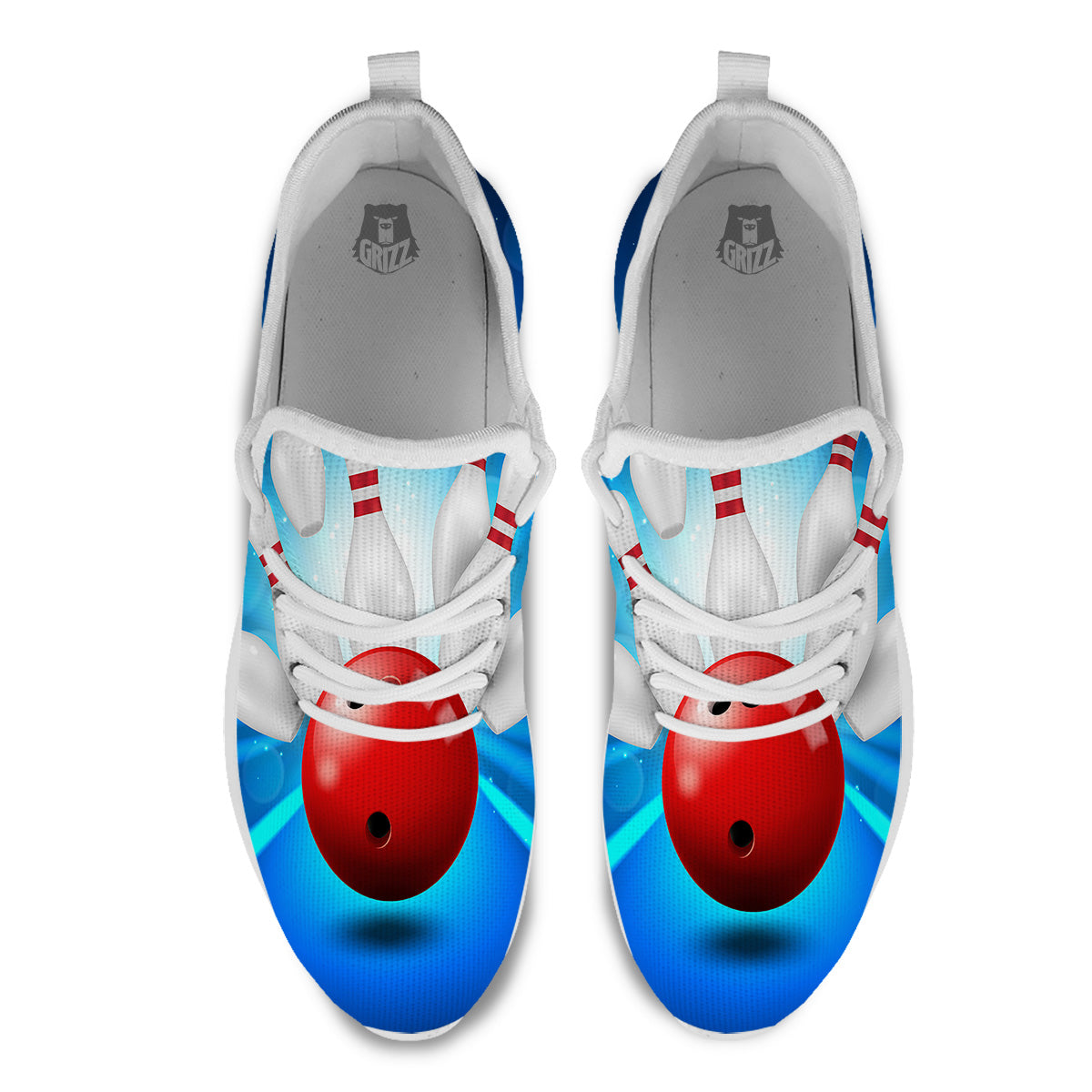 Bowling Strike Print White Athletic Shoes-grizzshop