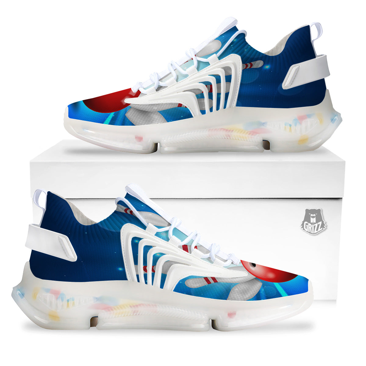 Bowling Strike Print White Gym Shoes-grizzshop