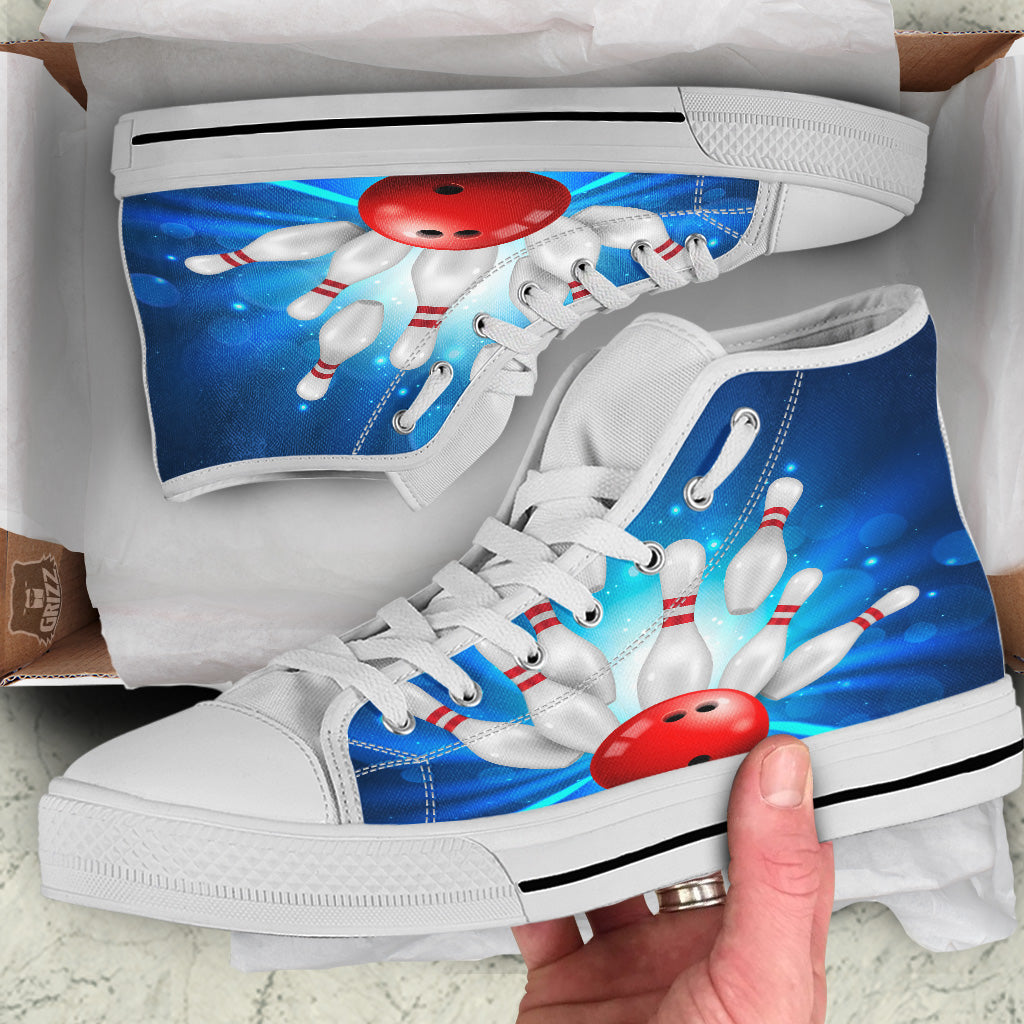 Bowling Strike Print White High Top Shoes-grizzshop