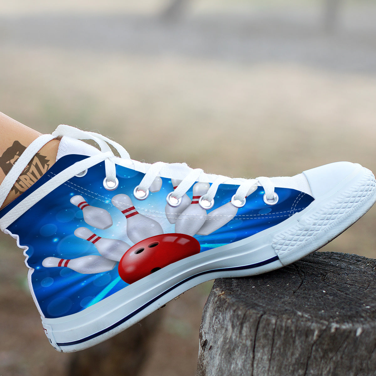 Bowling Strike Print White High Top Shoes-grizzshop