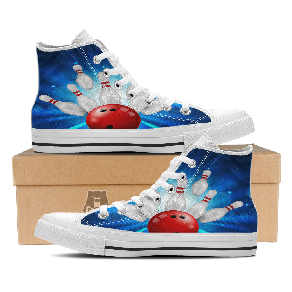 Bowling Strike Print White High Top Shoes-grizzshop