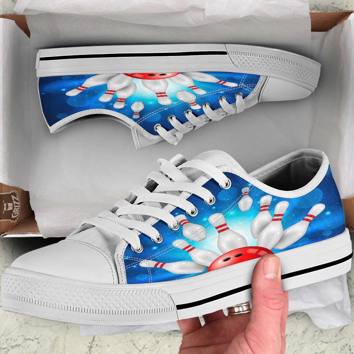 Bowling Strike Print White Low Top Shoes-grizzshop