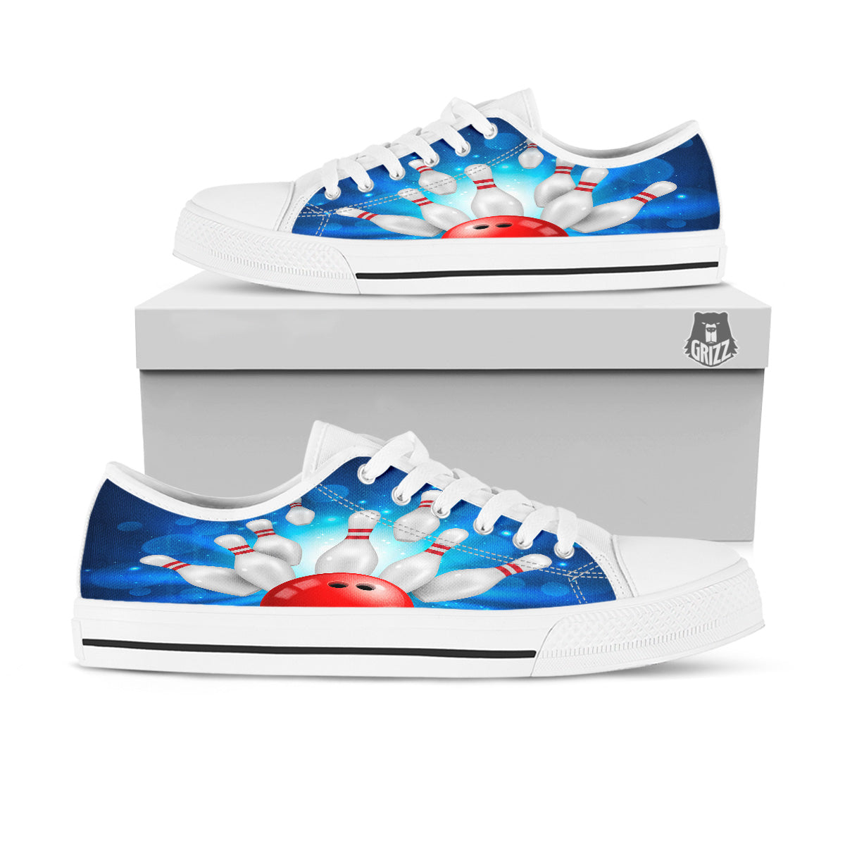 Bowling Strike Print White Low Top Shoes-grizzshop