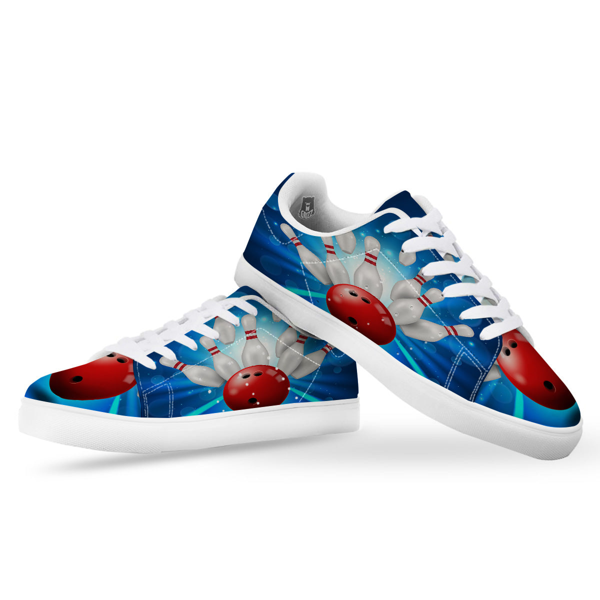 Bowling Strike Print White Low Top Sneakers-grizzshop