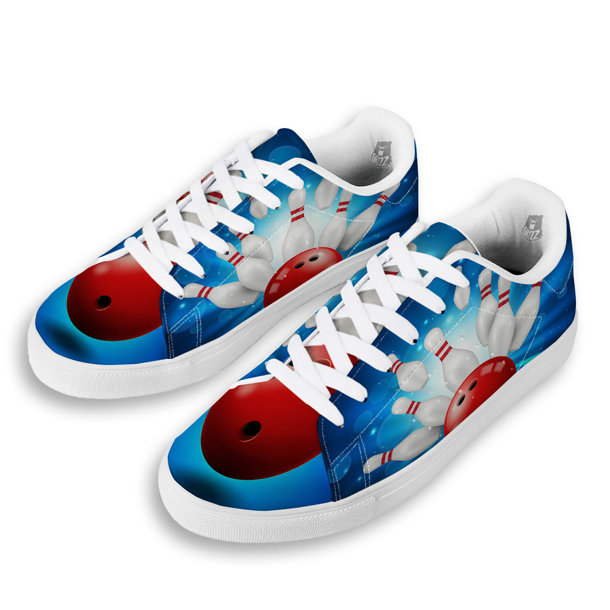 Bowling Strike Print White Low Top Sneakers-grizzshop
