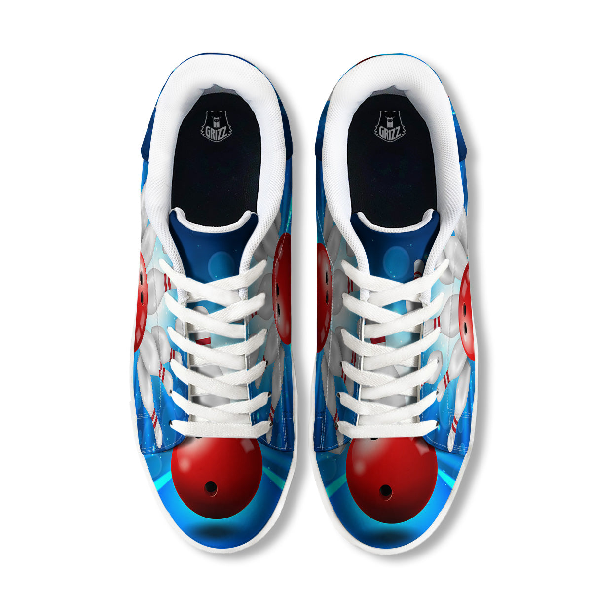 Bowling Strike Print White Low Top Sneakers-grizzshop