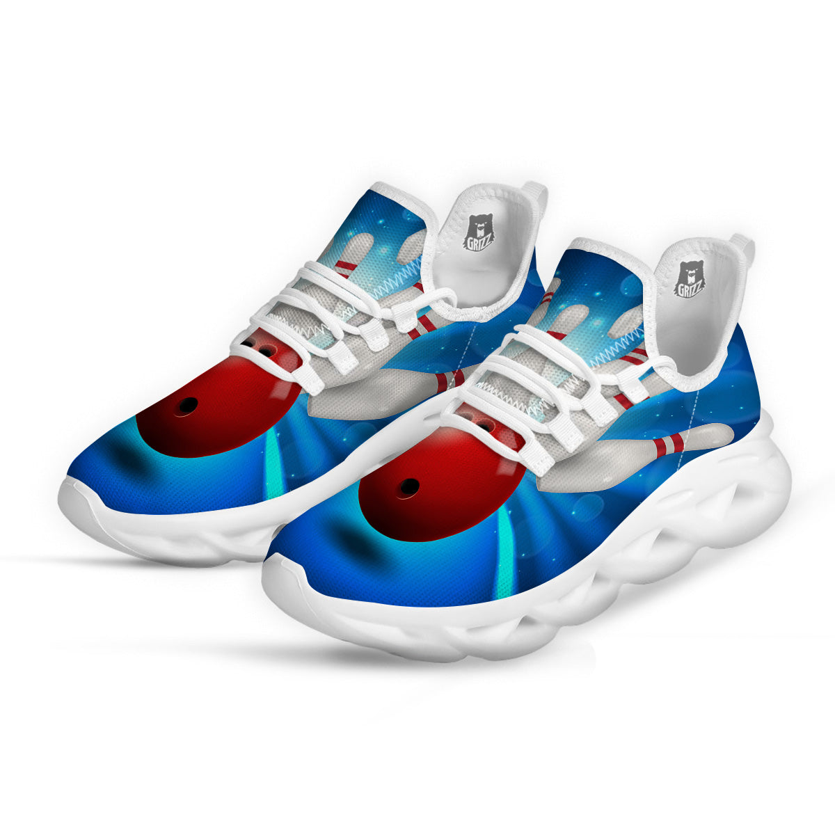 Bowling Strike Print White Running Shoes-grizzshop