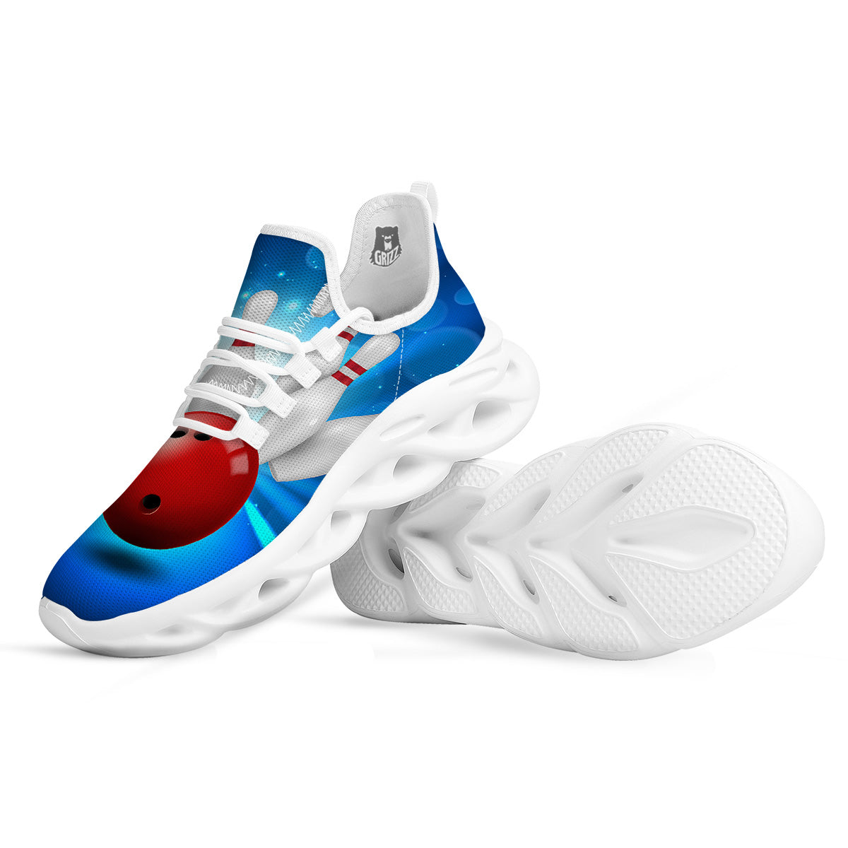 Bowling Strike Print White Running Shoes-grizzshop