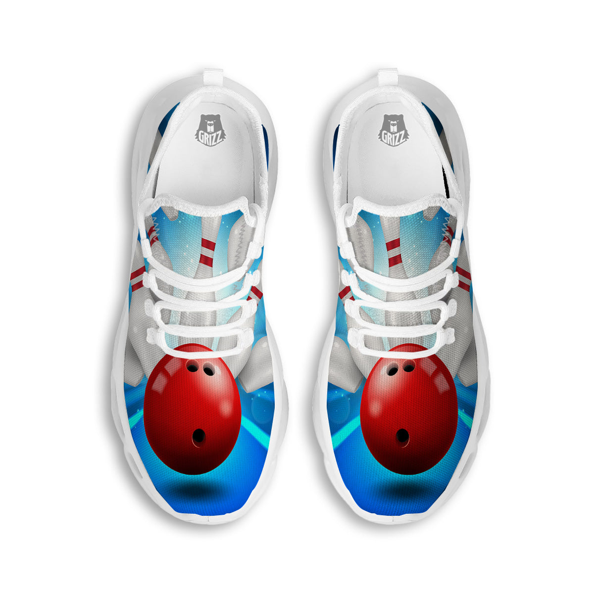 Bowling Strike Print White Running Shoes-grizzshop