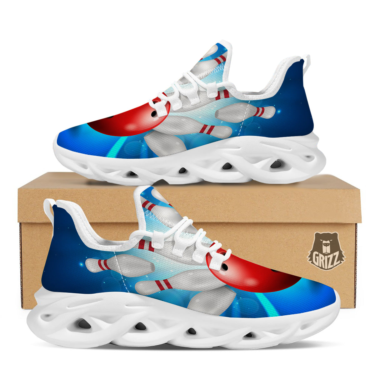 Bowling Strike Print White Running Shoes-grizzshop