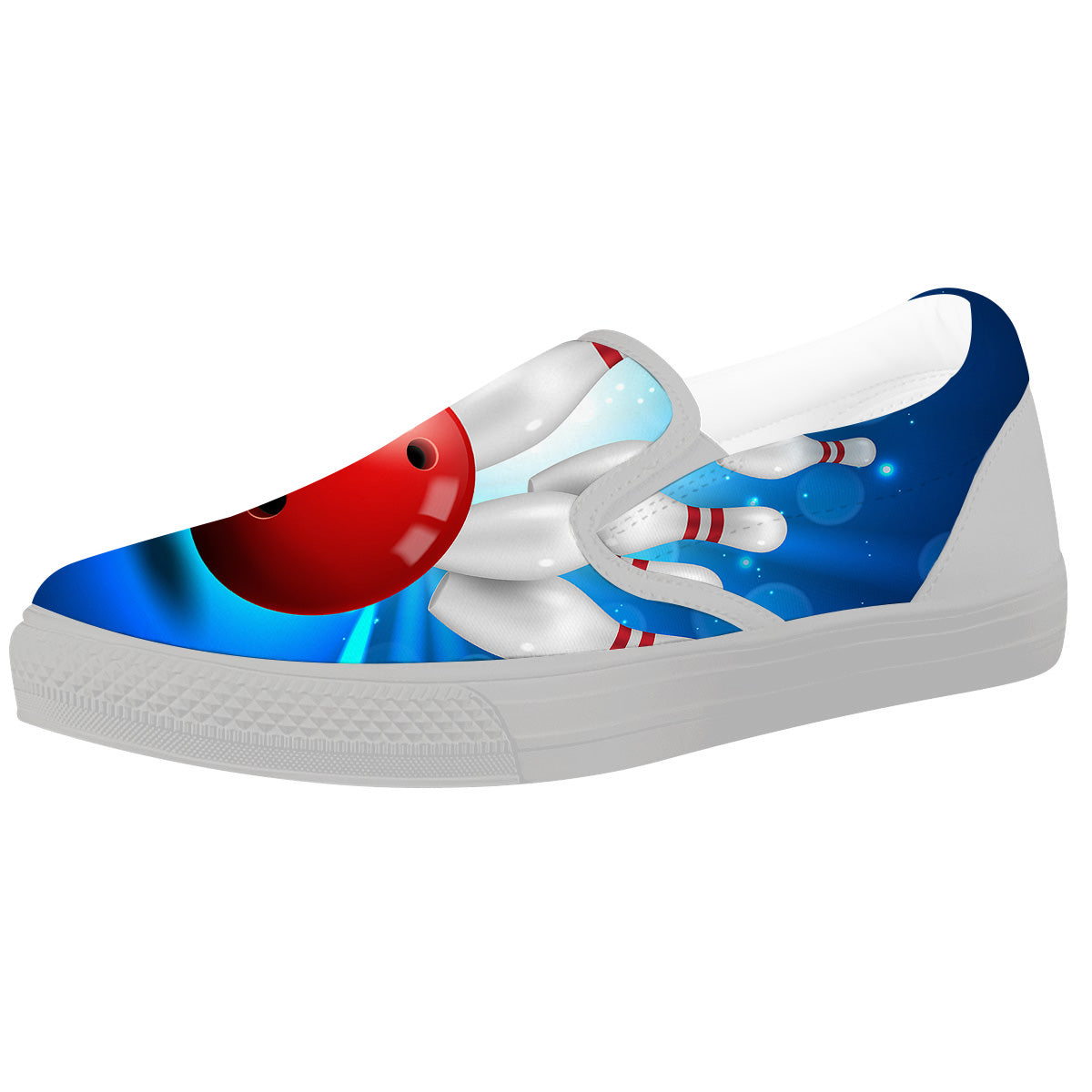 Bowling Strike Print White Slip On Shoes-grizzshop