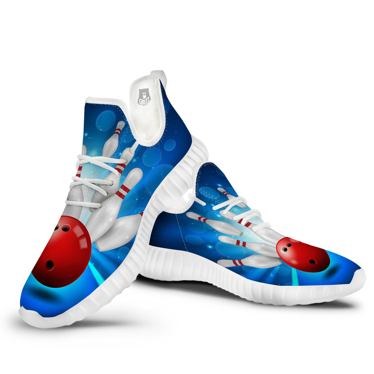 Bowling Strike Print White Walking Shoes-grizzshop