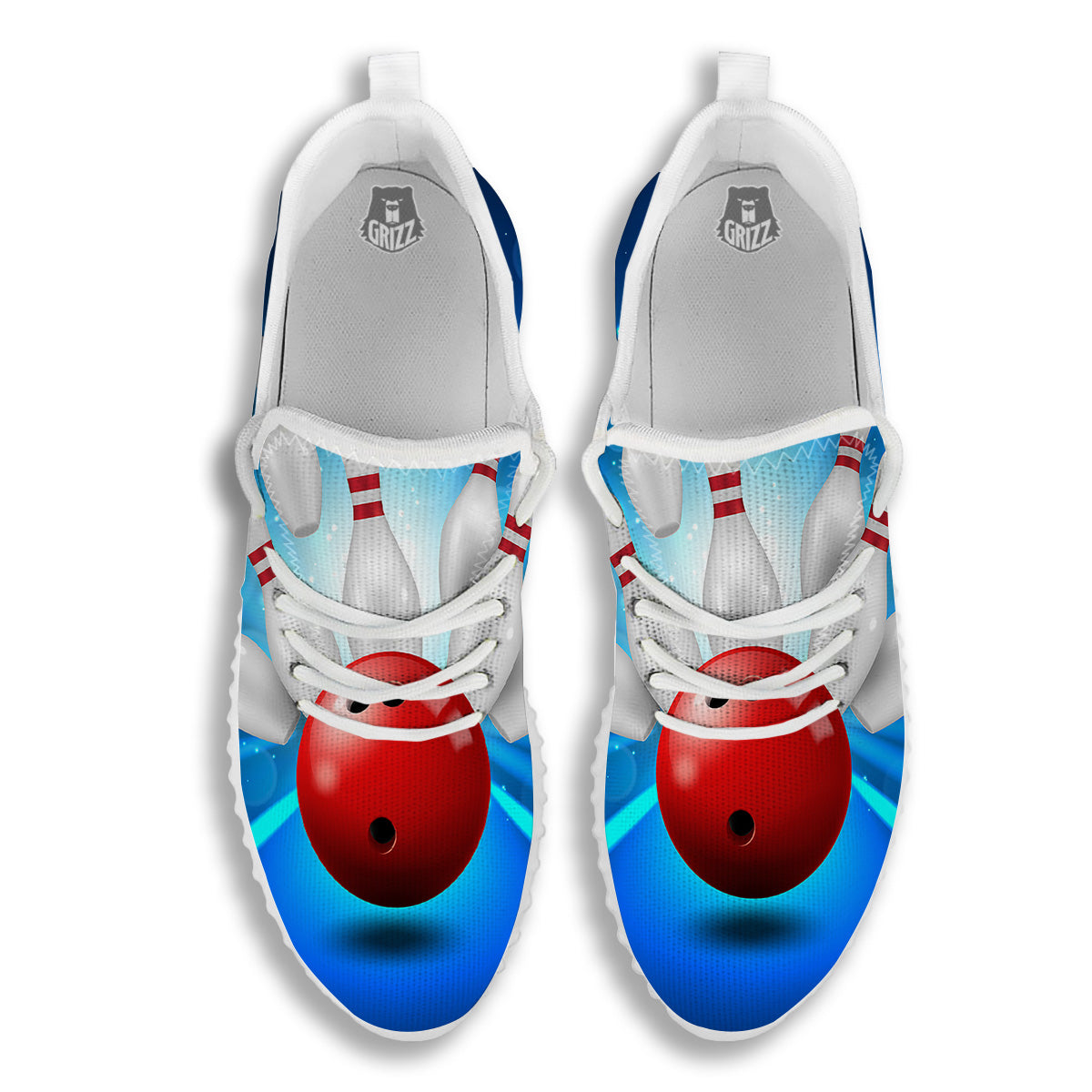 Bowling Strike Print White Walking Shoes-grizzshop