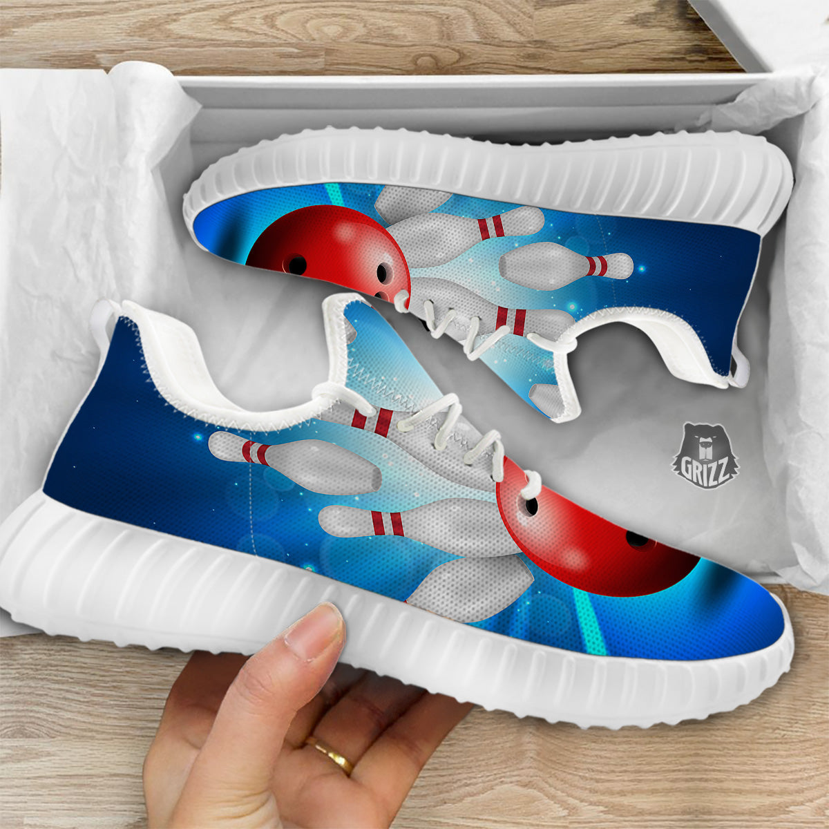 Bowling Strike Print White Walking Shoes-grizzshop