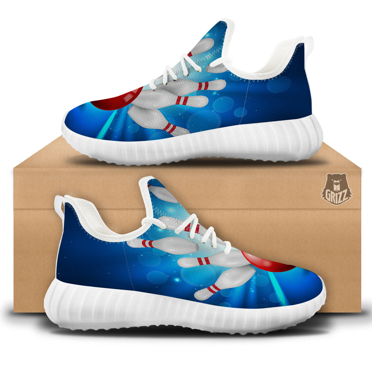 Bowling Strike Print White Walking Shoes-grizzshop