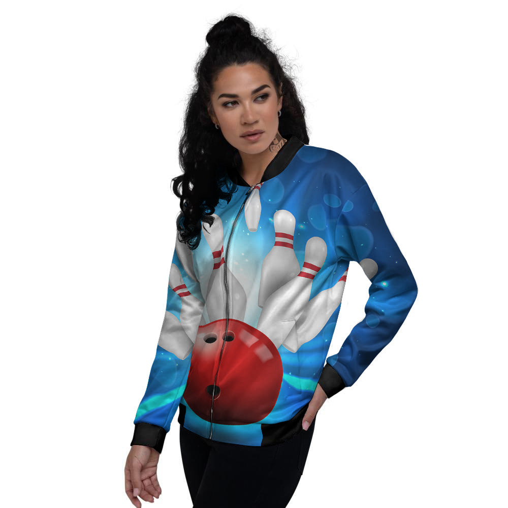 Bowling Strike Print Women's Bomber Jacket-grizzshop