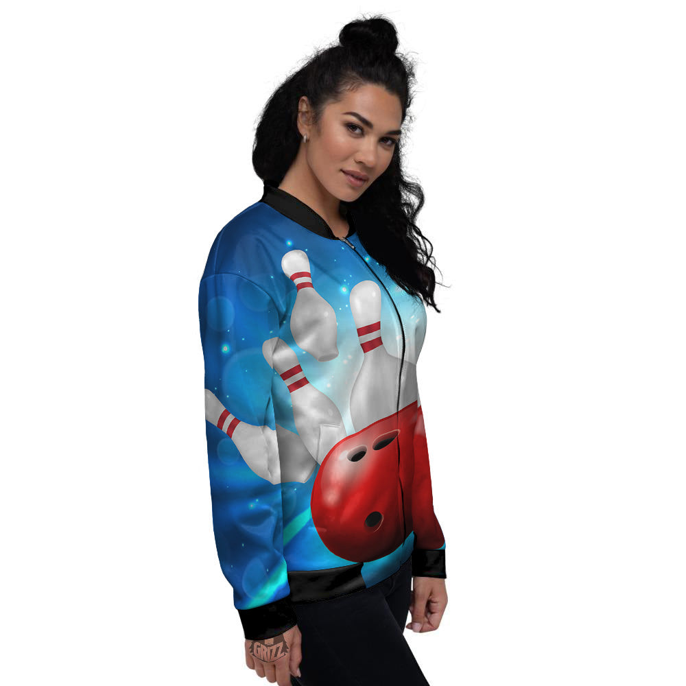 Bowling Strike Print Women's Bomber Jacket-grizzshop