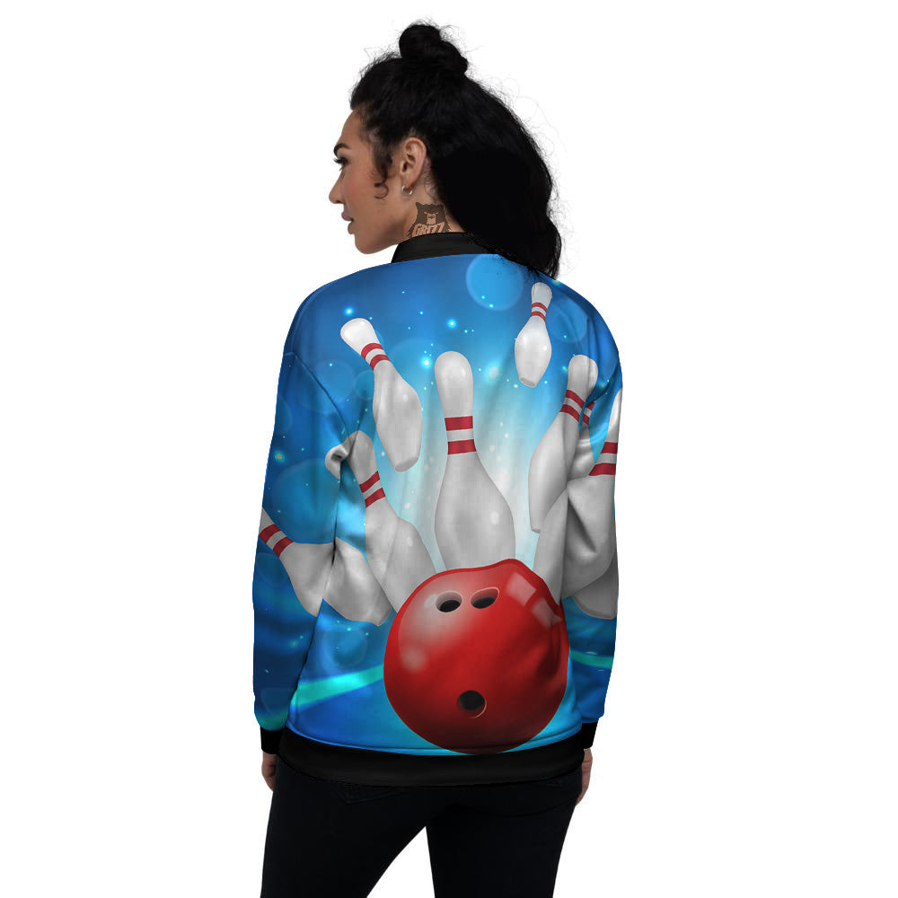 Bowling Strike Print Women's Bomber Jacket-grizzshop