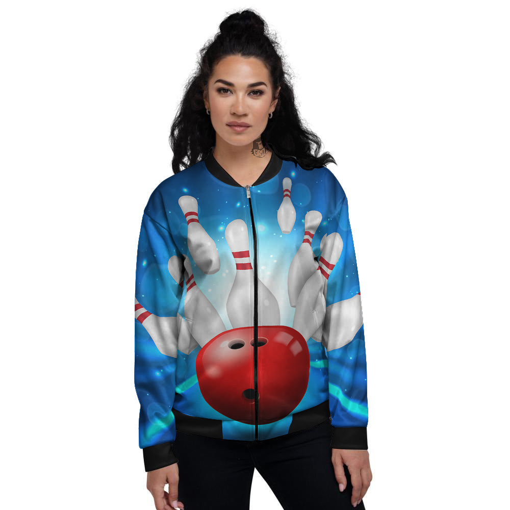 Bowling Strike Print Women's Bomber Jacket-grizzshop