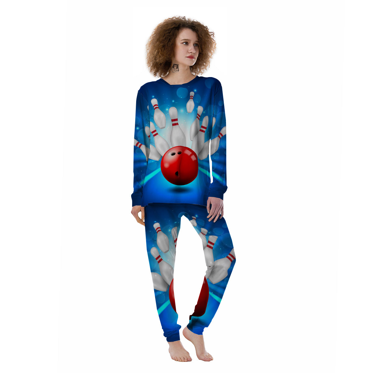 Bowling Strike Print Women's Pajamas-grizzshop